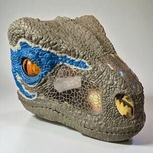 Jurassic World Chomp 'n Roar Motion Velociraptor Blue Mask WORKS READ